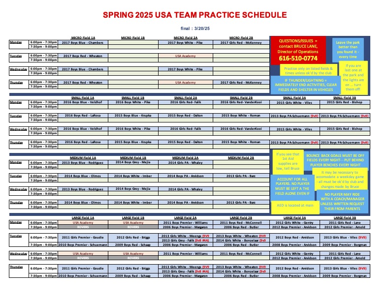 Soccer Practice Schedule - Spring 2025 Final v2 - 03222025